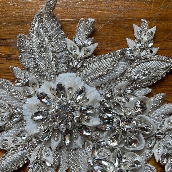 NEW Bridal Beaded Belt Appliqué Ivory Silver - Picture 5 of 10